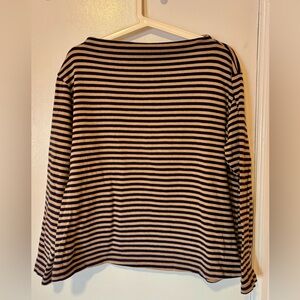 Gamine Workwear Mock Marinere in Inky Black and Brown Stripe